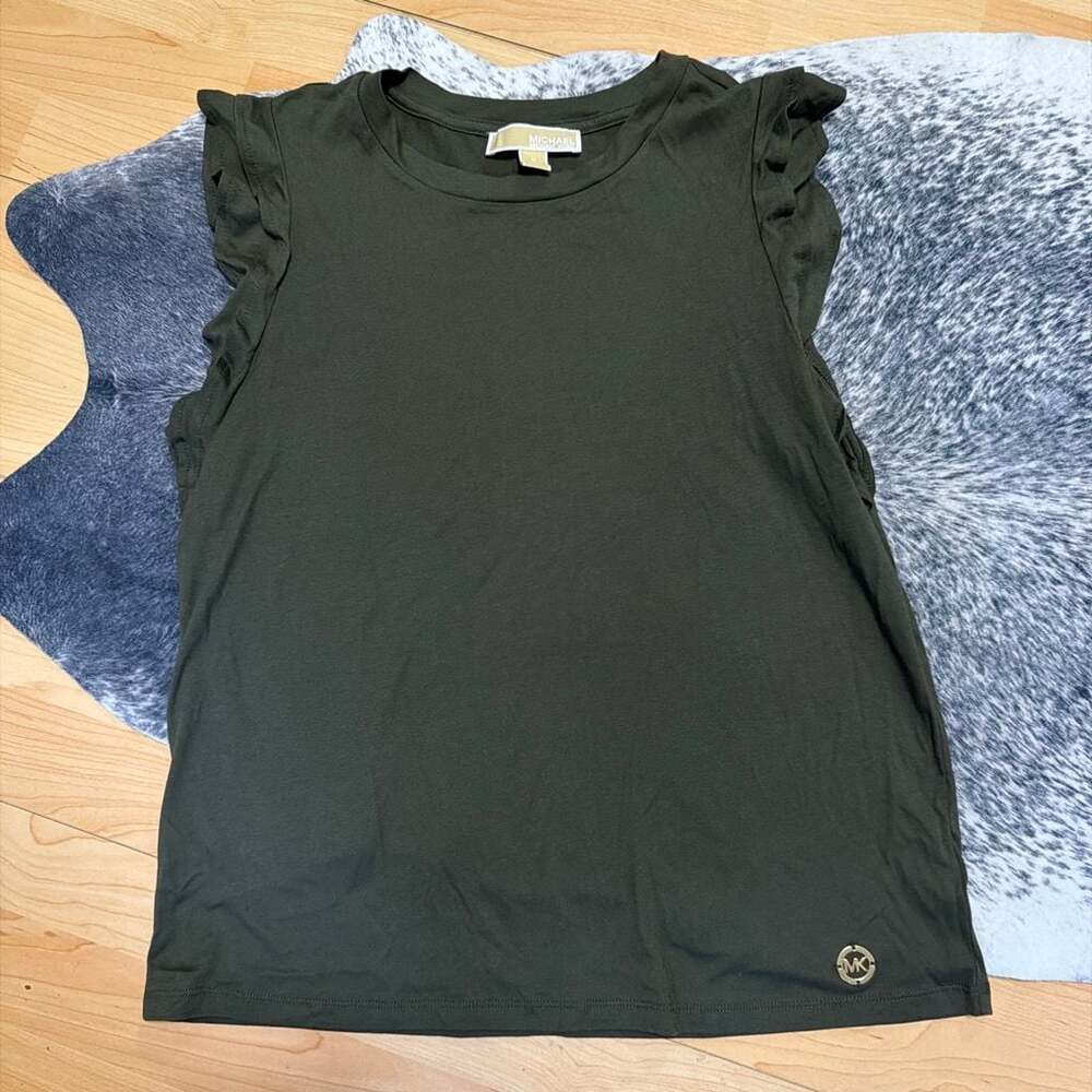 MICHAEL Michael Kors Olive Green Ruffle Sleeve T-Shirt Size M
